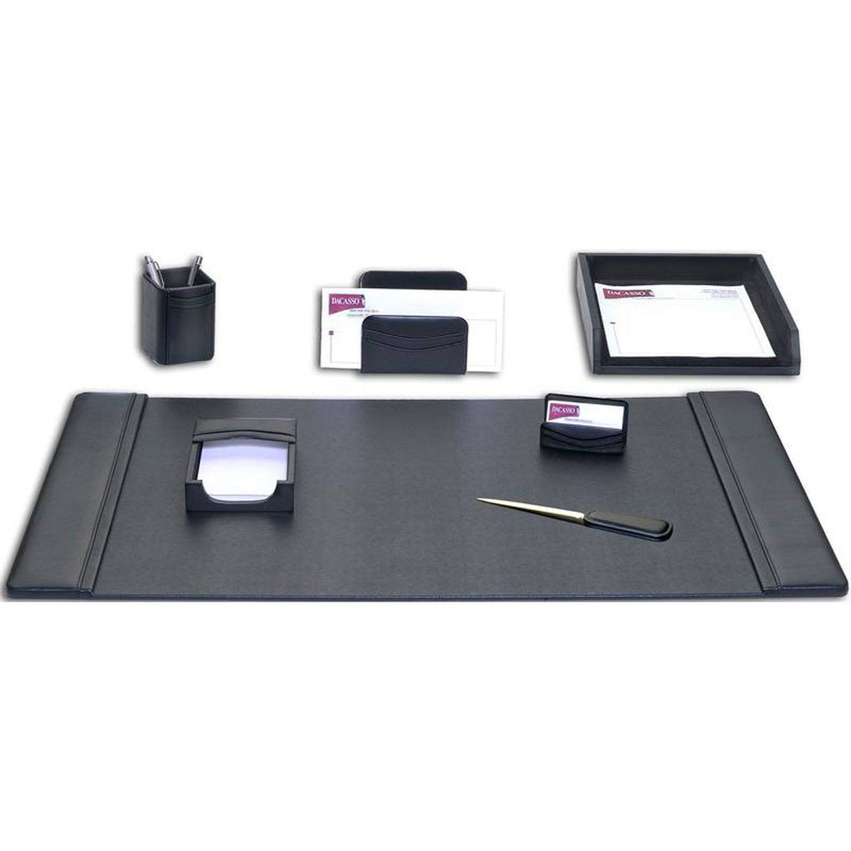Black Leather 7-Piece Desk Set I272
