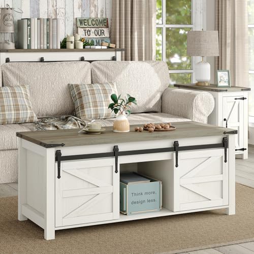 47.3'' Lift Top Coffee Table with Storage, White, Grey Top S6541