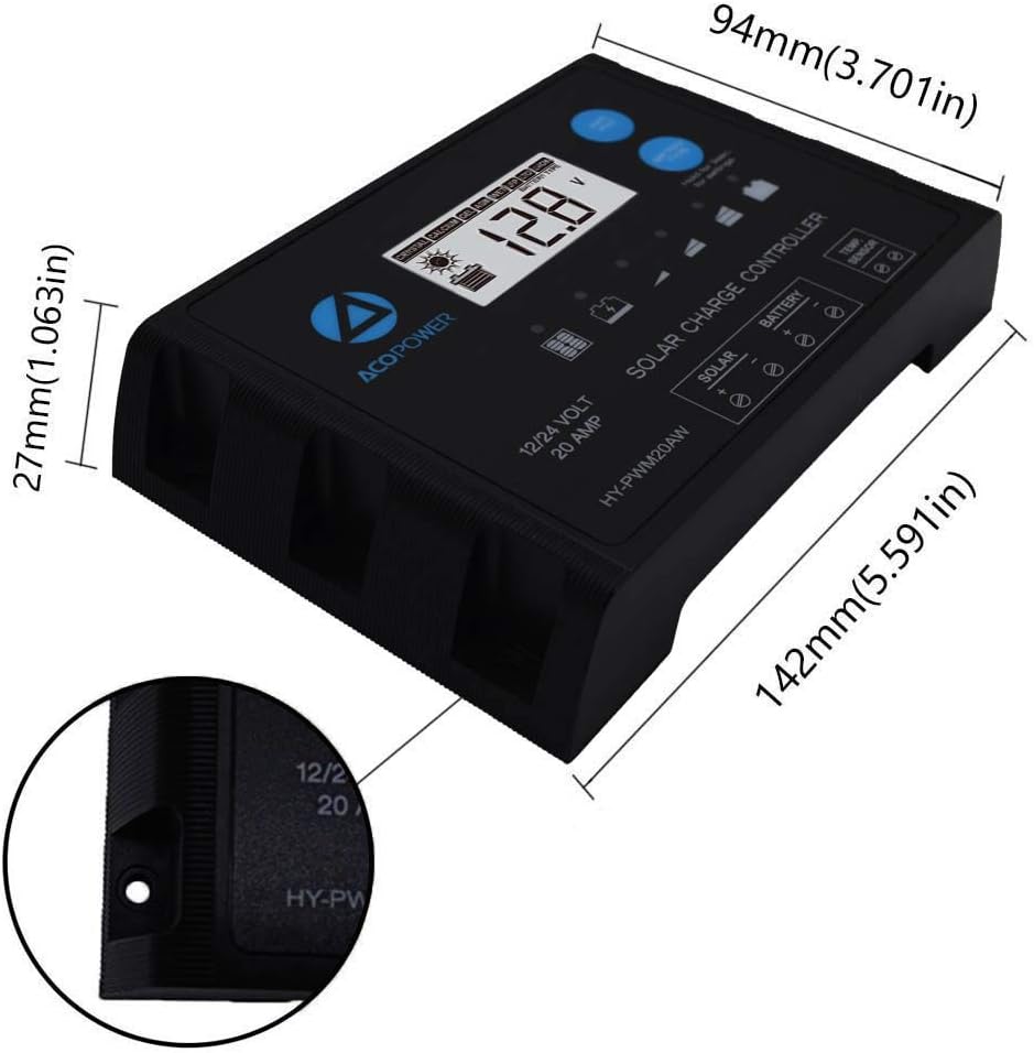 100 Watts Monocrystalline Solar RV Kit with 20A PWM LCD Charge Controller A64593