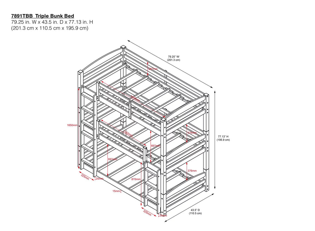 White Triple Twin Bunk Bed F24885