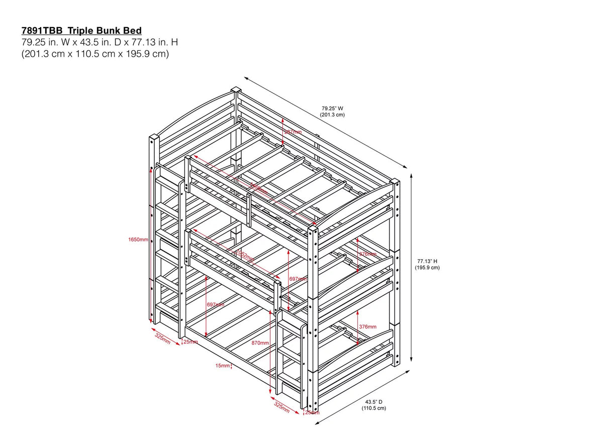 White Triple Twin Bunk Bed F24885