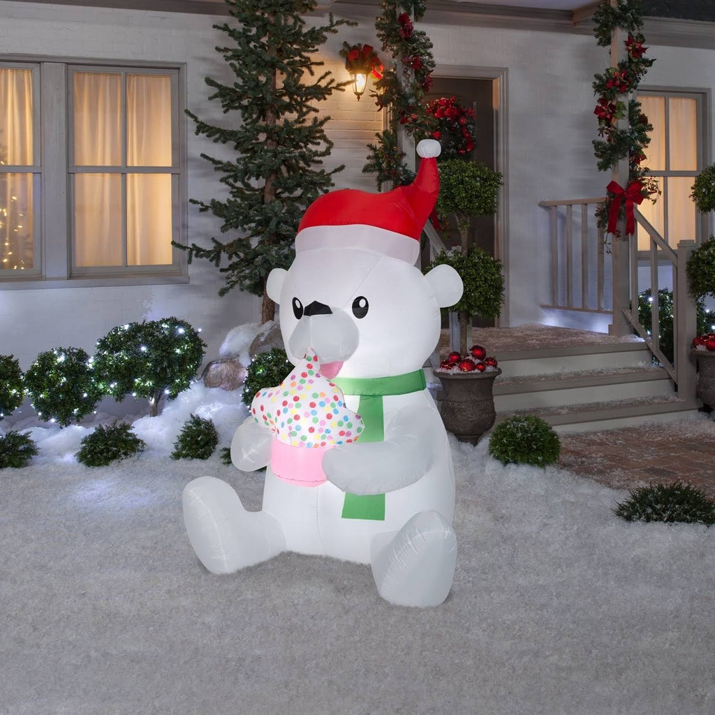 Animated Polar Bear Inflatable with Cupcake X3604