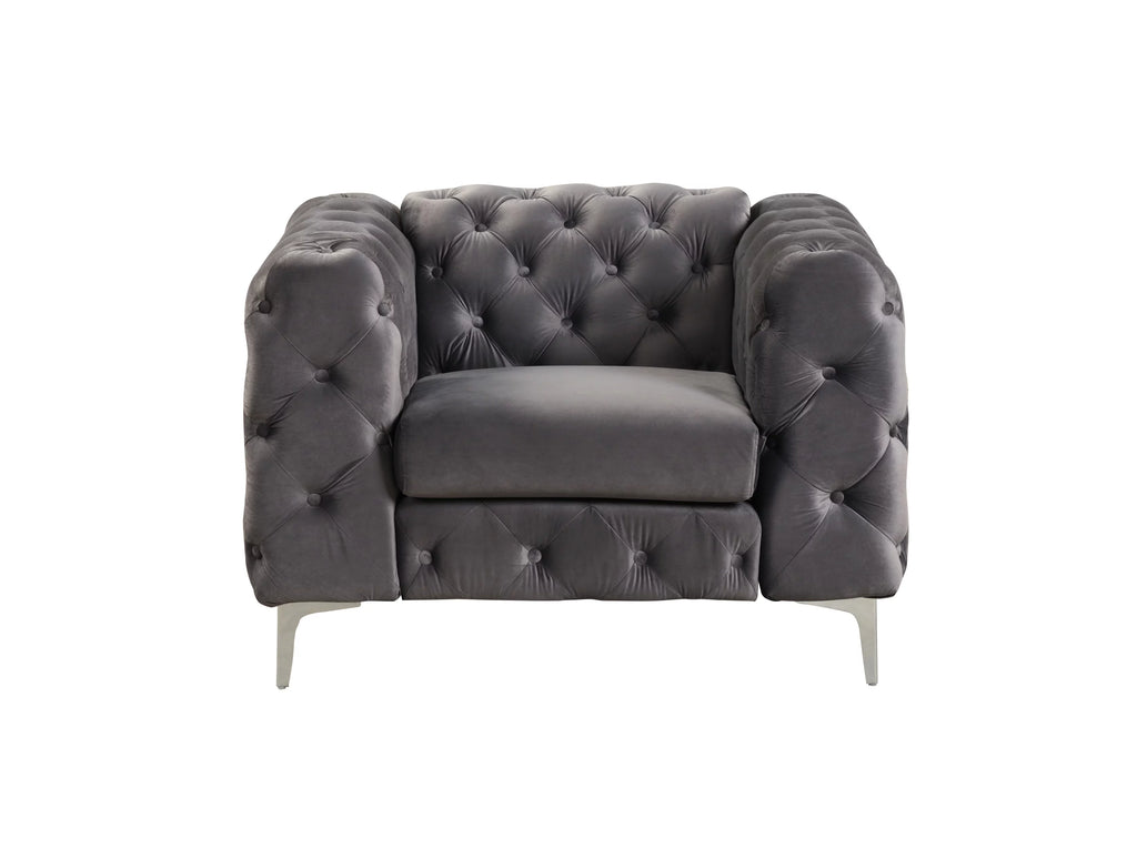3 Pieces Gray Velvet Sofa and 2 Armchairs Q108
