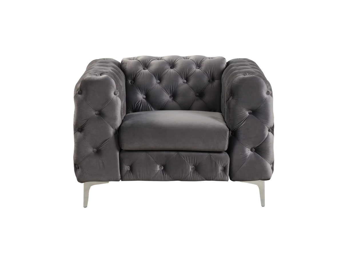 3 Pieces Gray Velvet Sofa and 2 Armchairs Q108
