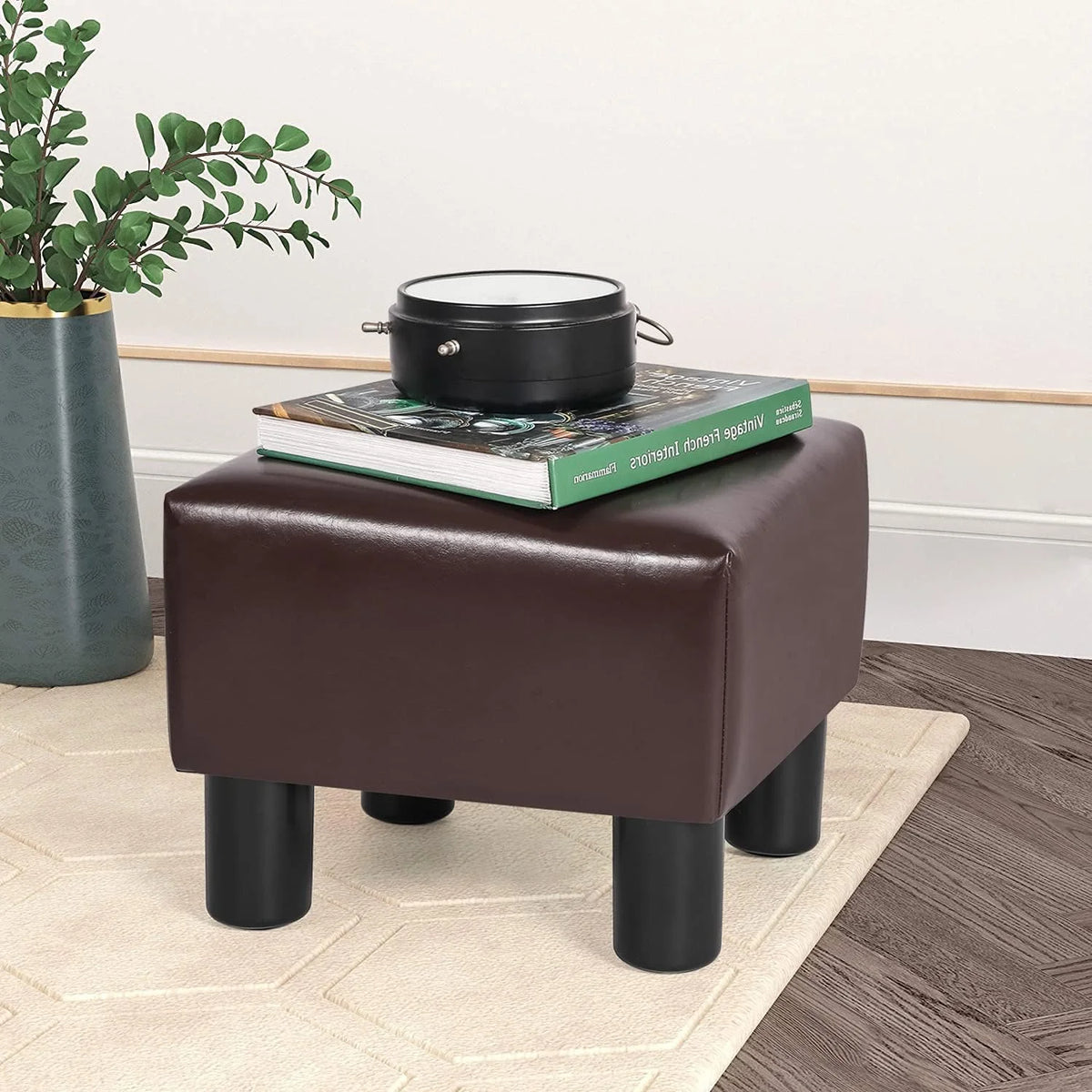 Brown Square PU Leather Ottoman S858018