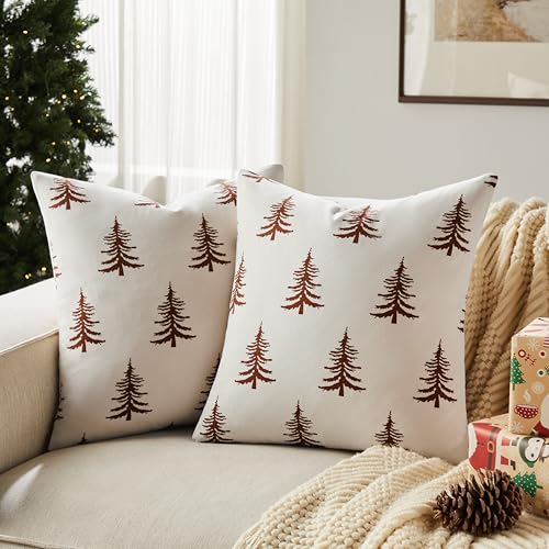 Cotton Christmas Pillow Covers Set of 2, 18x18 Inch Green Q757551