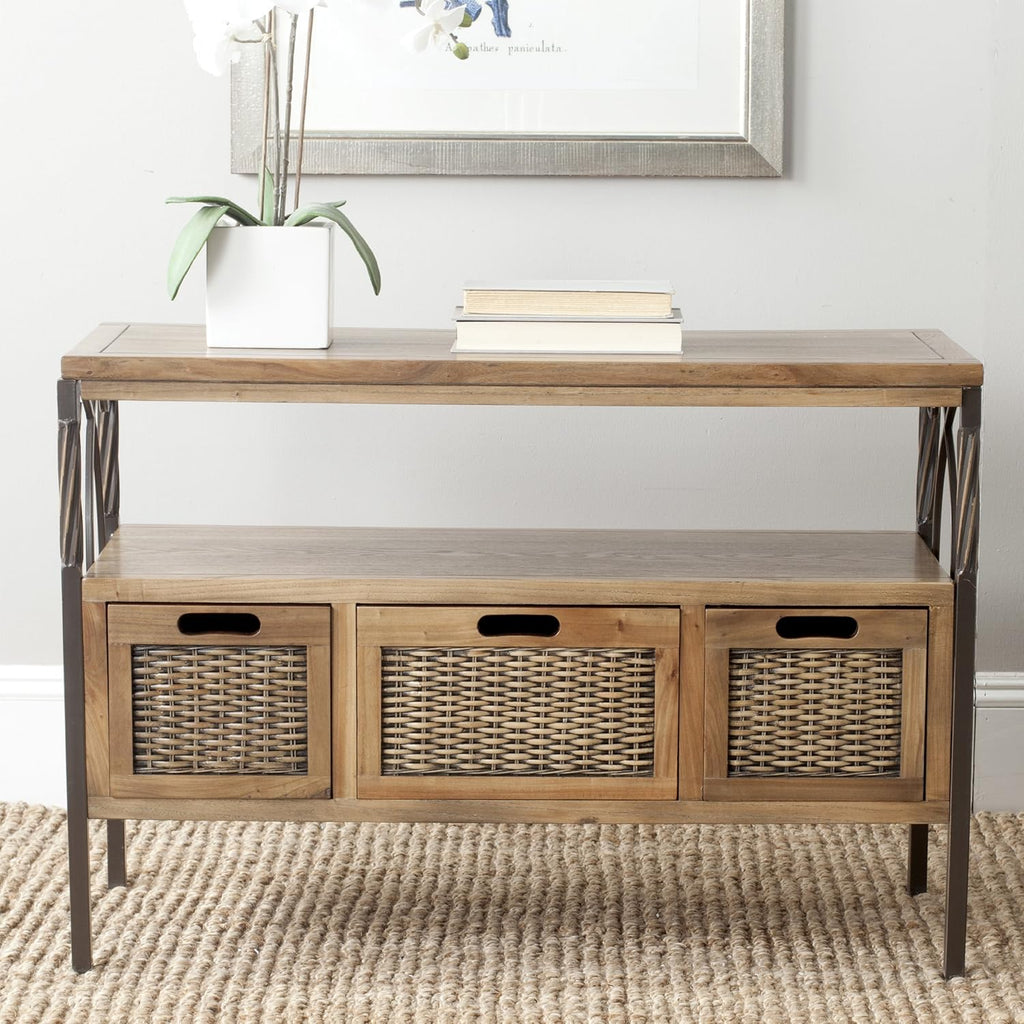 Antique Dark Walnut and Pewter 3-Drawer Console Table E59645