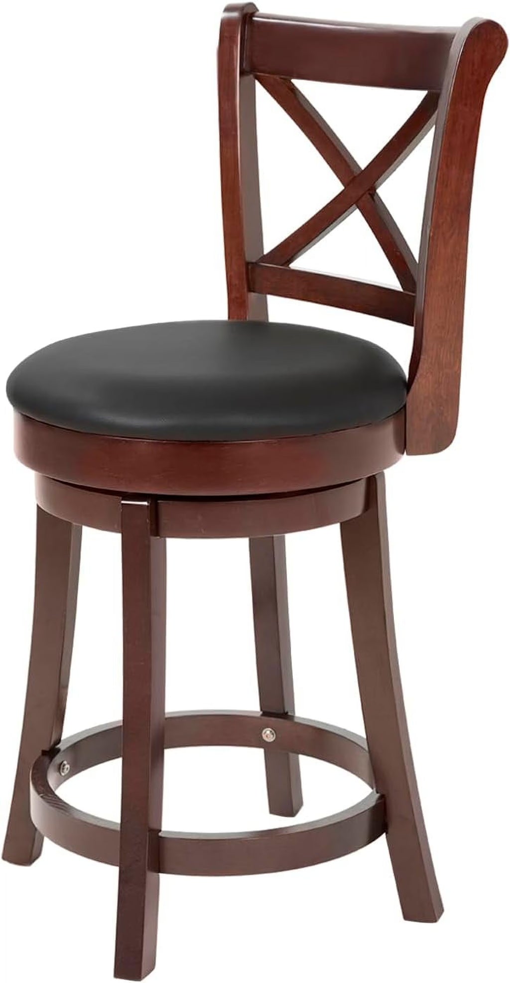 Brown Wooden Low Back Bar Stools with 360 Degree Swivel and PU Leather Upholstery N66081