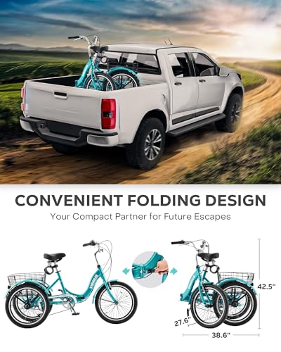 20 inch Folding 3 Wheel Tricycle with Lock, 1 or 7 Speed, 330lb A15559