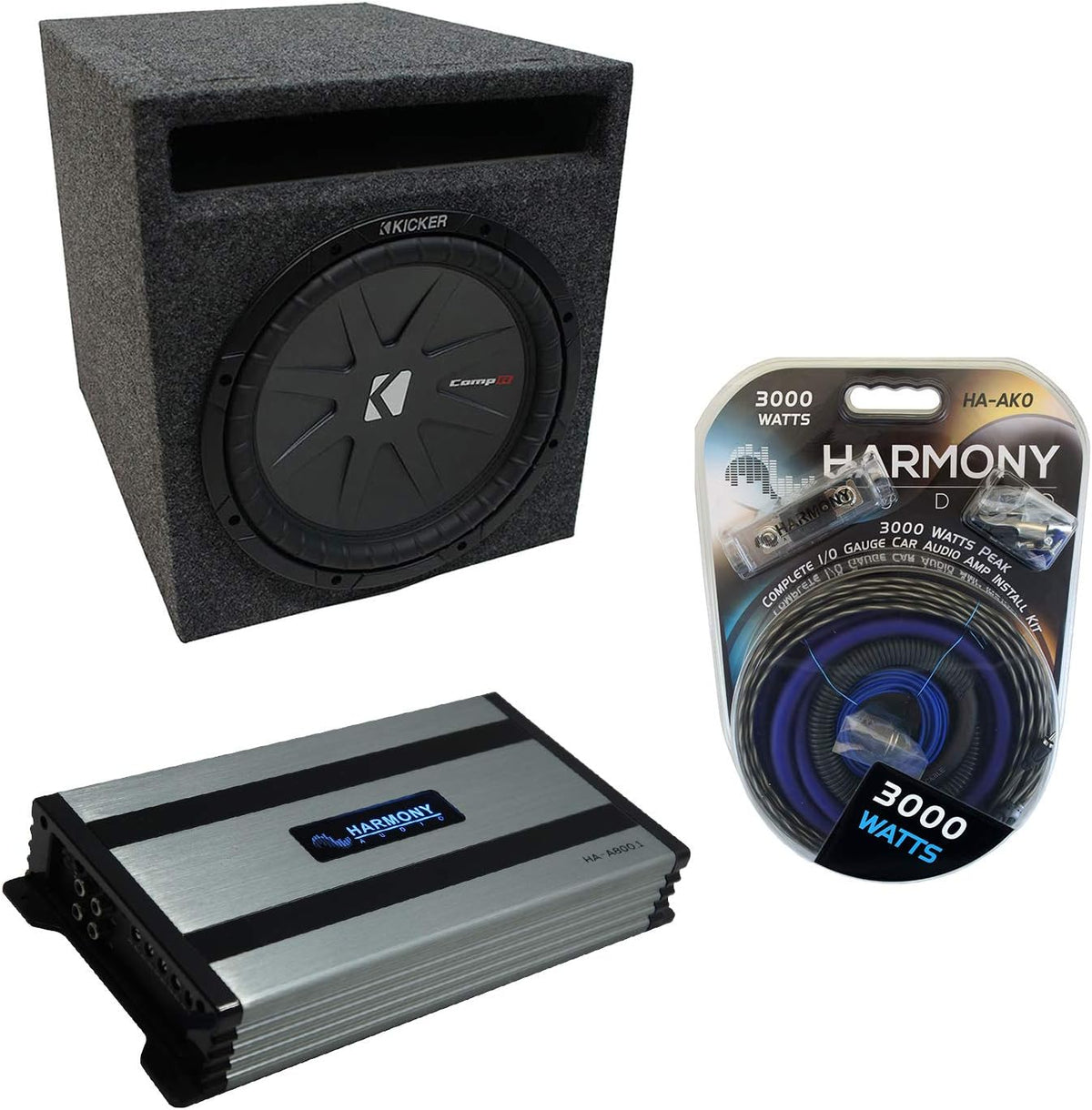 Single 10 Kicker CompR CWR10 Sub Box Enclosure & Amp C411379