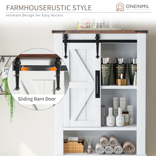 White Over The Toilet Storage Cabinet with Adjustable Shelves & Sliding Barn Doors V238788