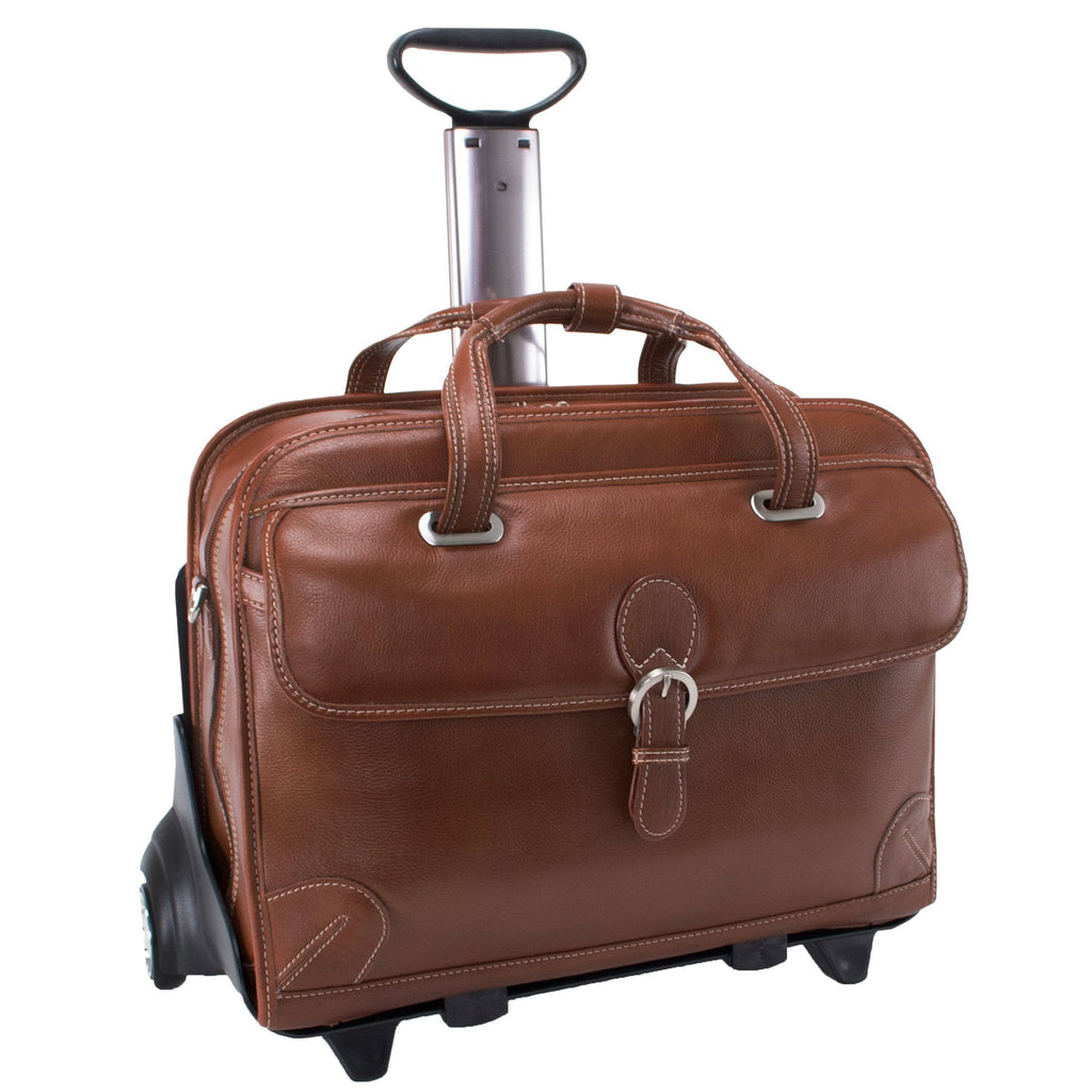 Black Leather Detachable Wheeled Laptop Case E92816