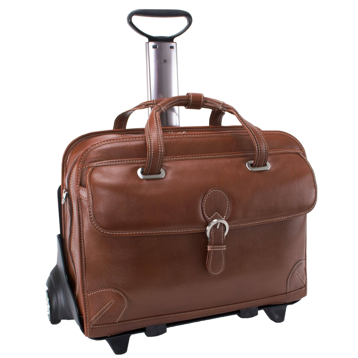 Black Leather Detachable Wheeled Laptop Case E92816