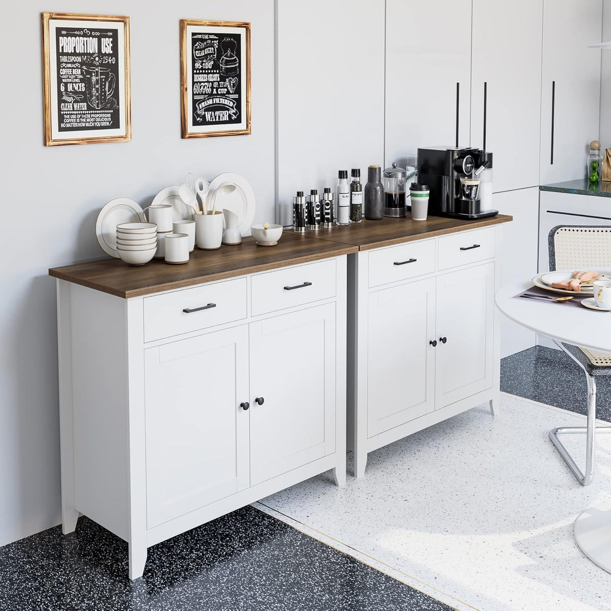 Ivory White Kitchen Storage Cabinet with Drawers and Doors T5269