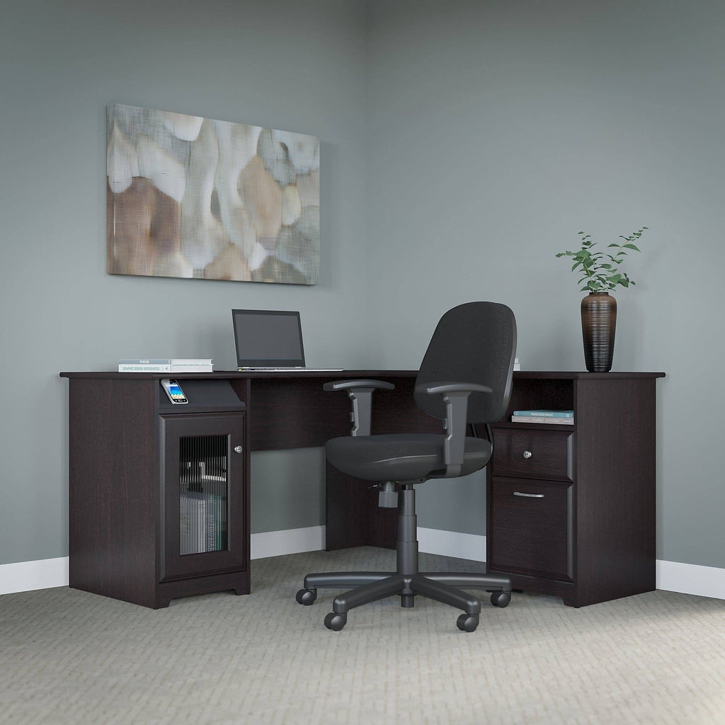 Espresso Oak L Shaped Desk and Office Chair N1137