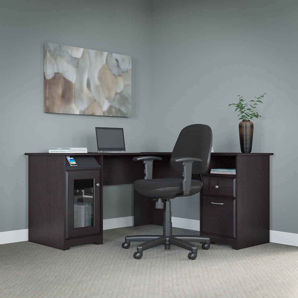 Espresso Oak L Shaped Desk and Office Chair N1137