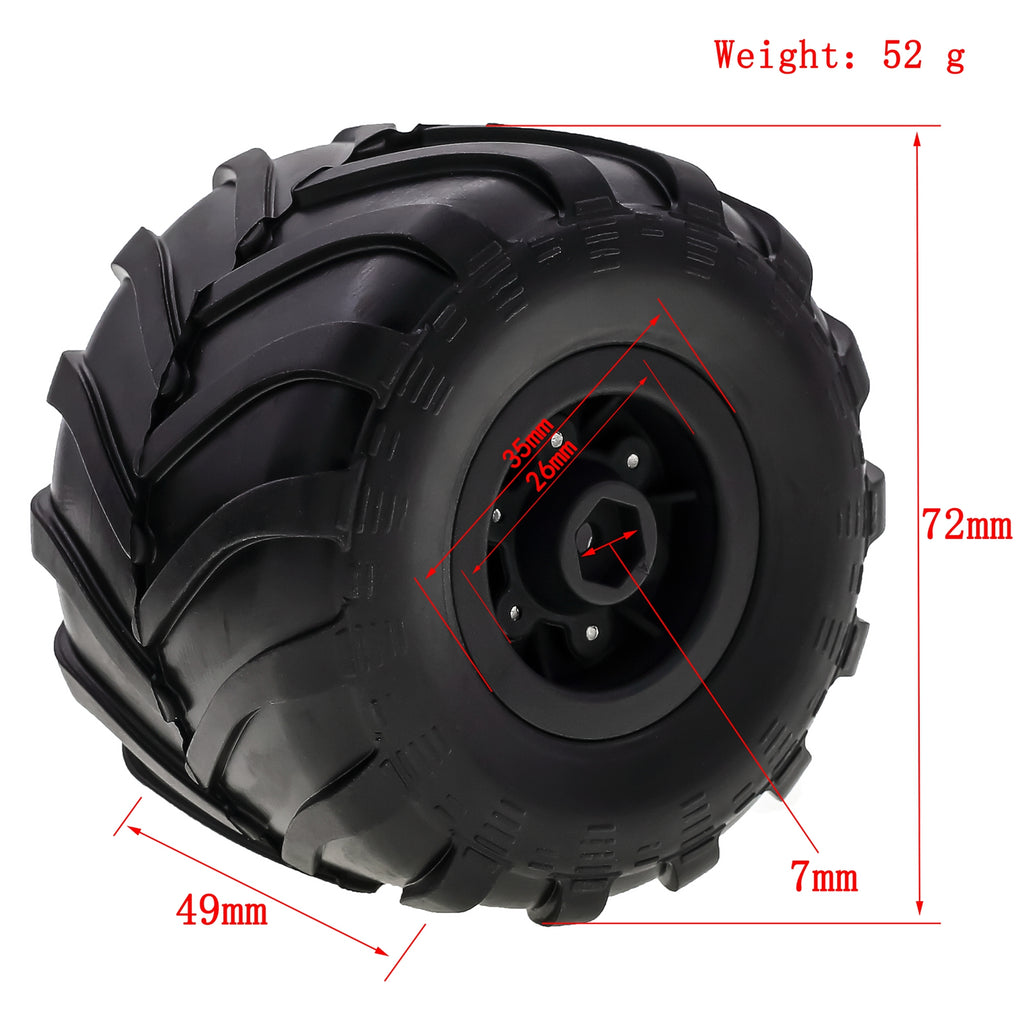 Black Rubber Car Tires 4PCS 72*49mm H302
