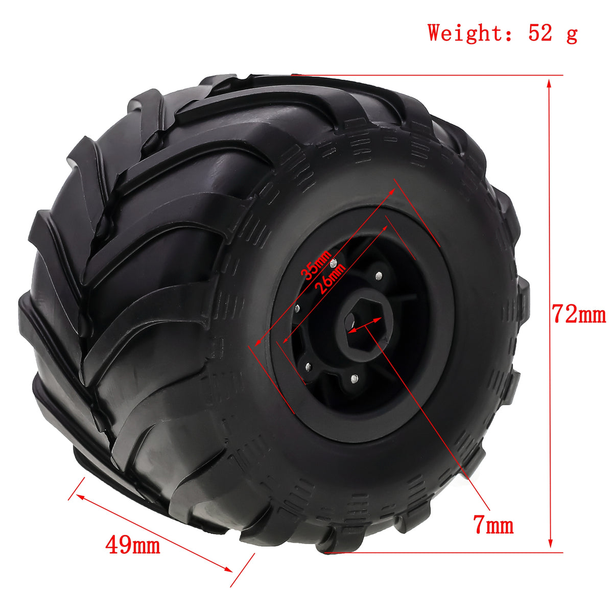 Black Rubber Car Tires 4PCS 72*49mm H302