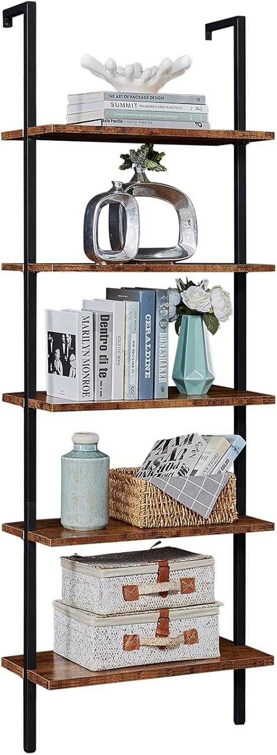 5-Tier Wall-Mounted Metal Shelf with Marble / Gold R56998