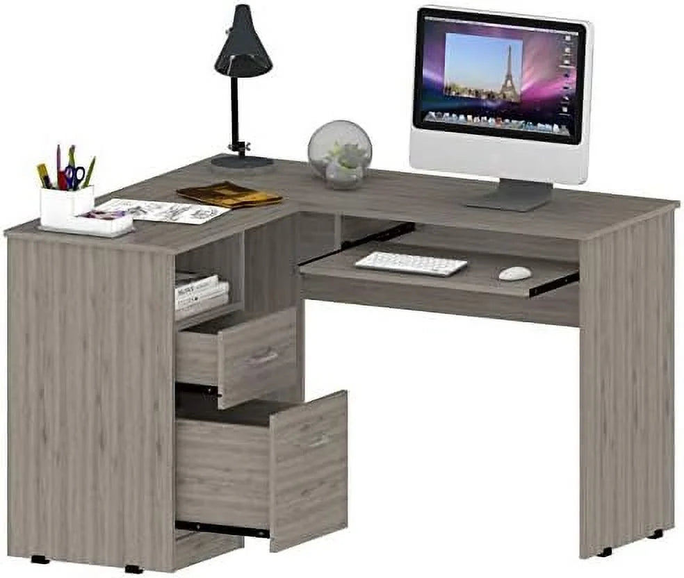 L-Shaped Desk with Open Shelving 2 Drawers Black C557