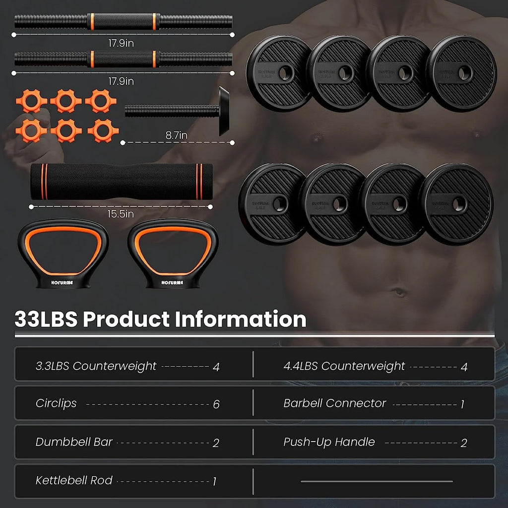 77 lbs Adjustable Dumbbell Set Black I91516
