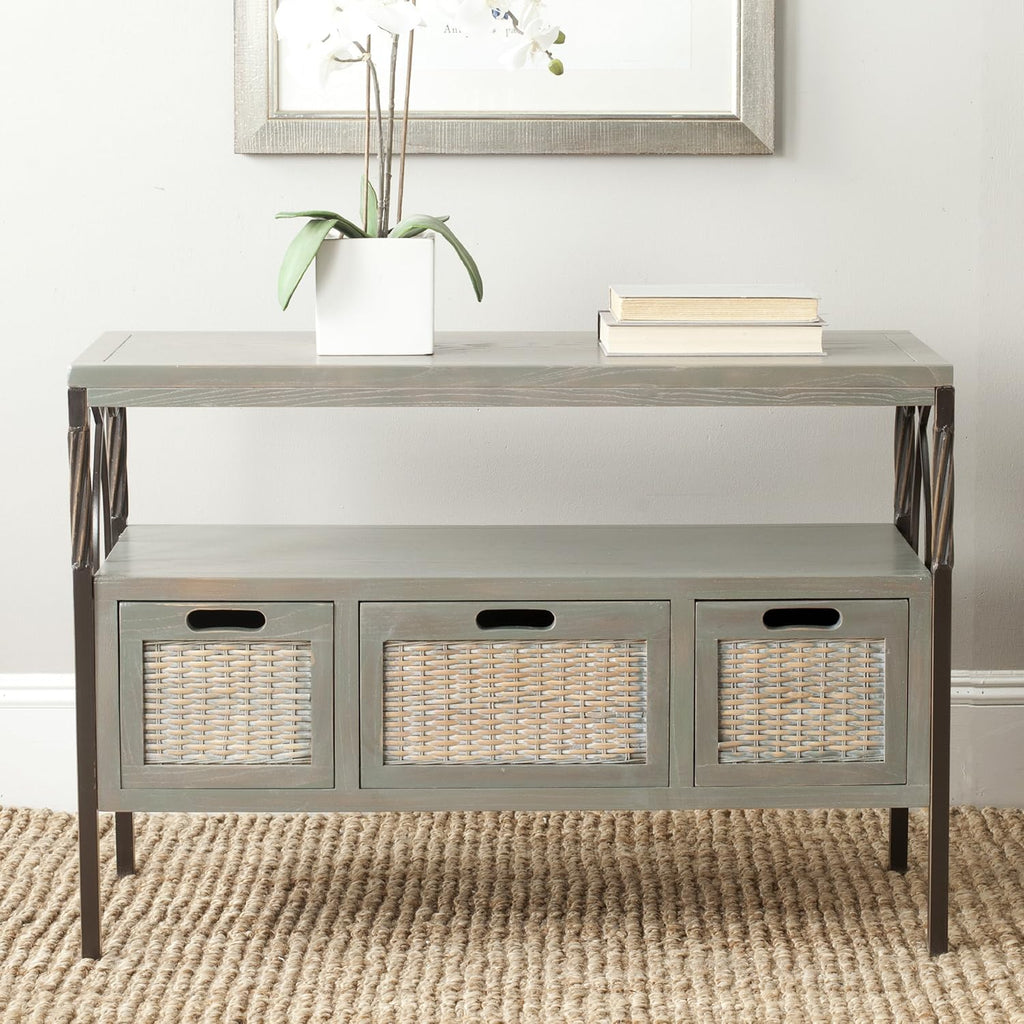 Antique Dark Walnut and Pewter 3-Drawer Console Table E59645