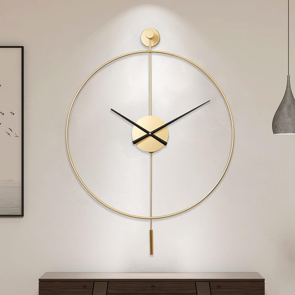 Large Decorative Wall Clock with Pendulum, Non-Ticking Silent Metal Wall Clocks, 29''×19.7‘’ E75046