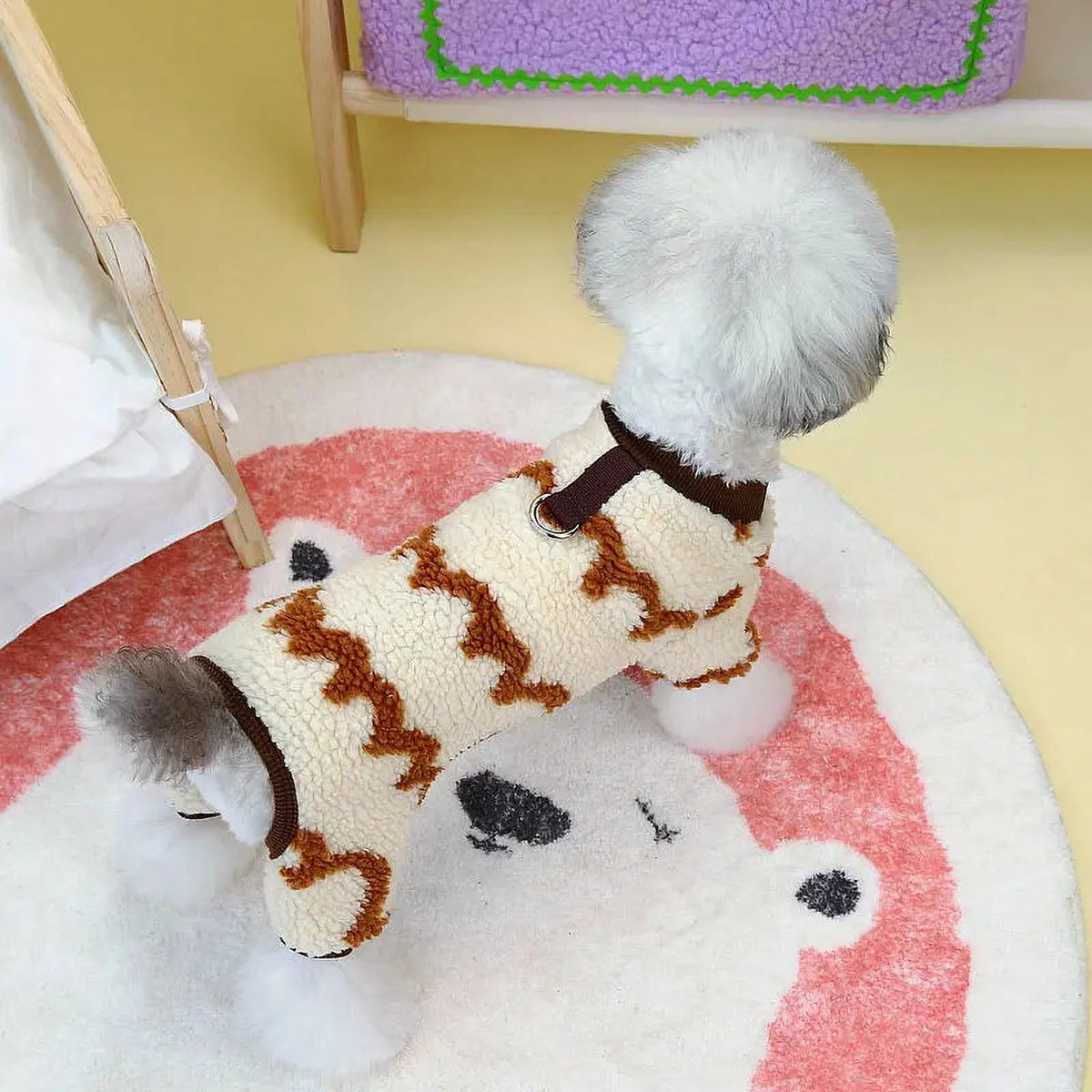 Beige Brown Coral Velvet Four-Legged Dog Jumpsuit G287