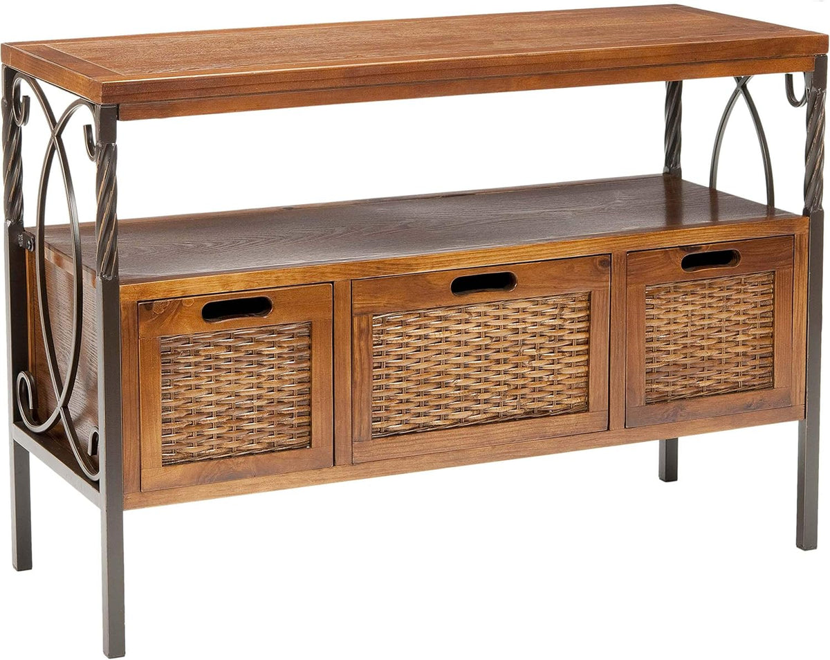 Antique Dark Walnut and Pewter 3-Drawer Console Table E59645