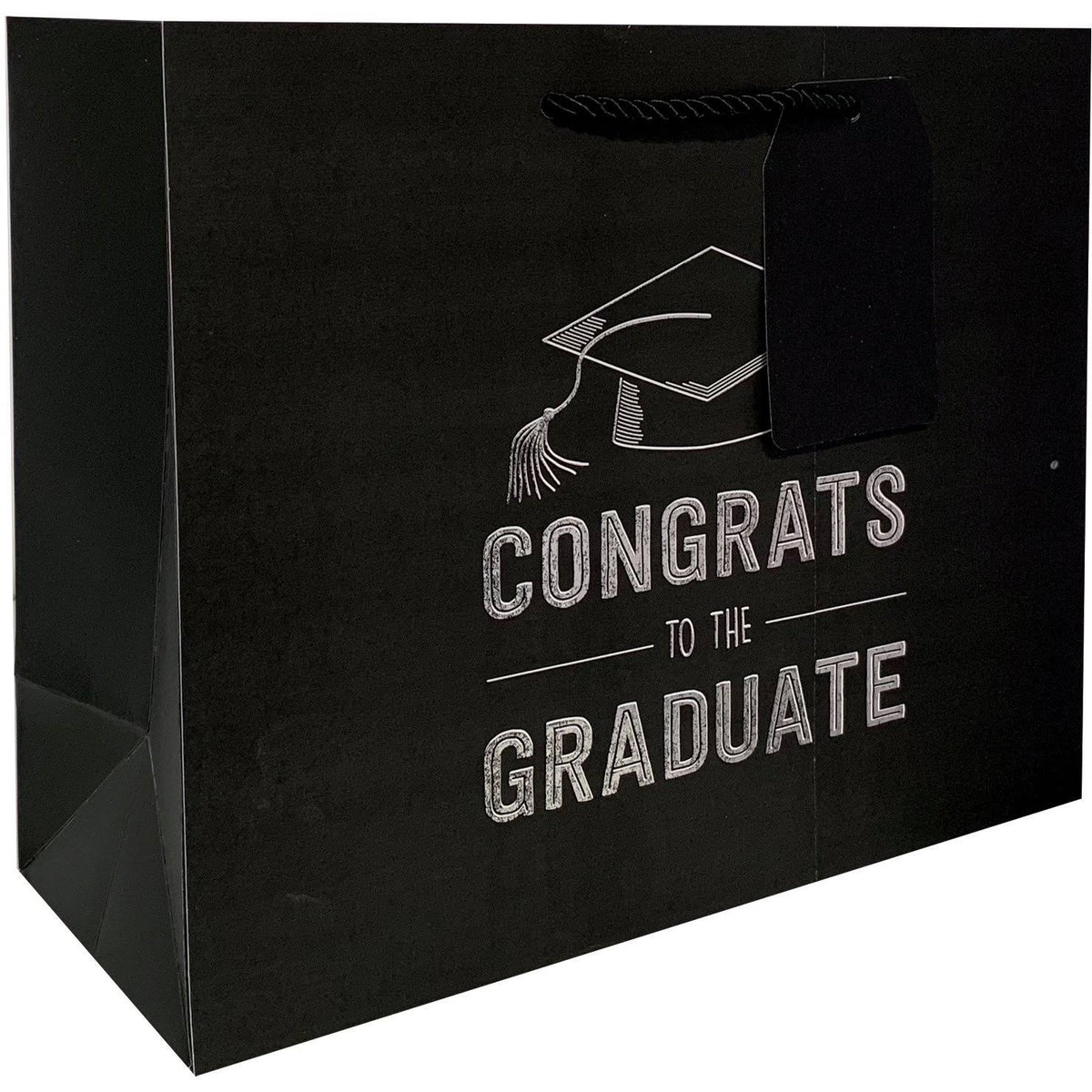 Large Matte Black Graduation Gift Bags with Silver Foil S3497