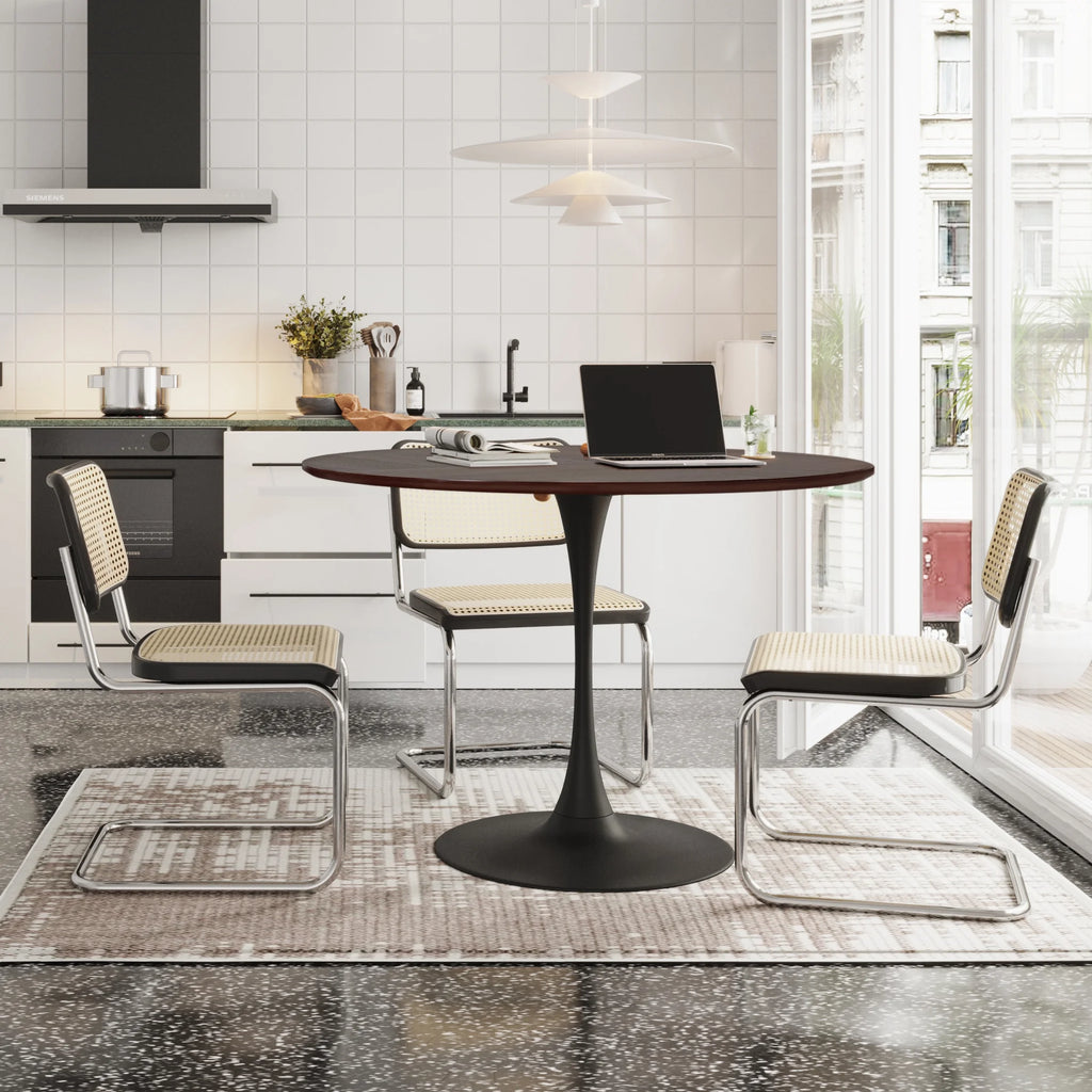 47.24" Round Dining Table with Wood Grain Top Metal Base K87873