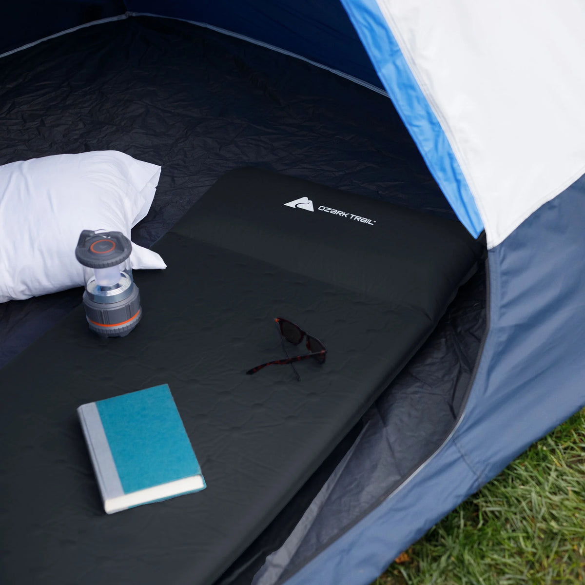 Self-Inflating Camp Pad with Pillow, Grey, 78" L x 25" W x 2" H K719