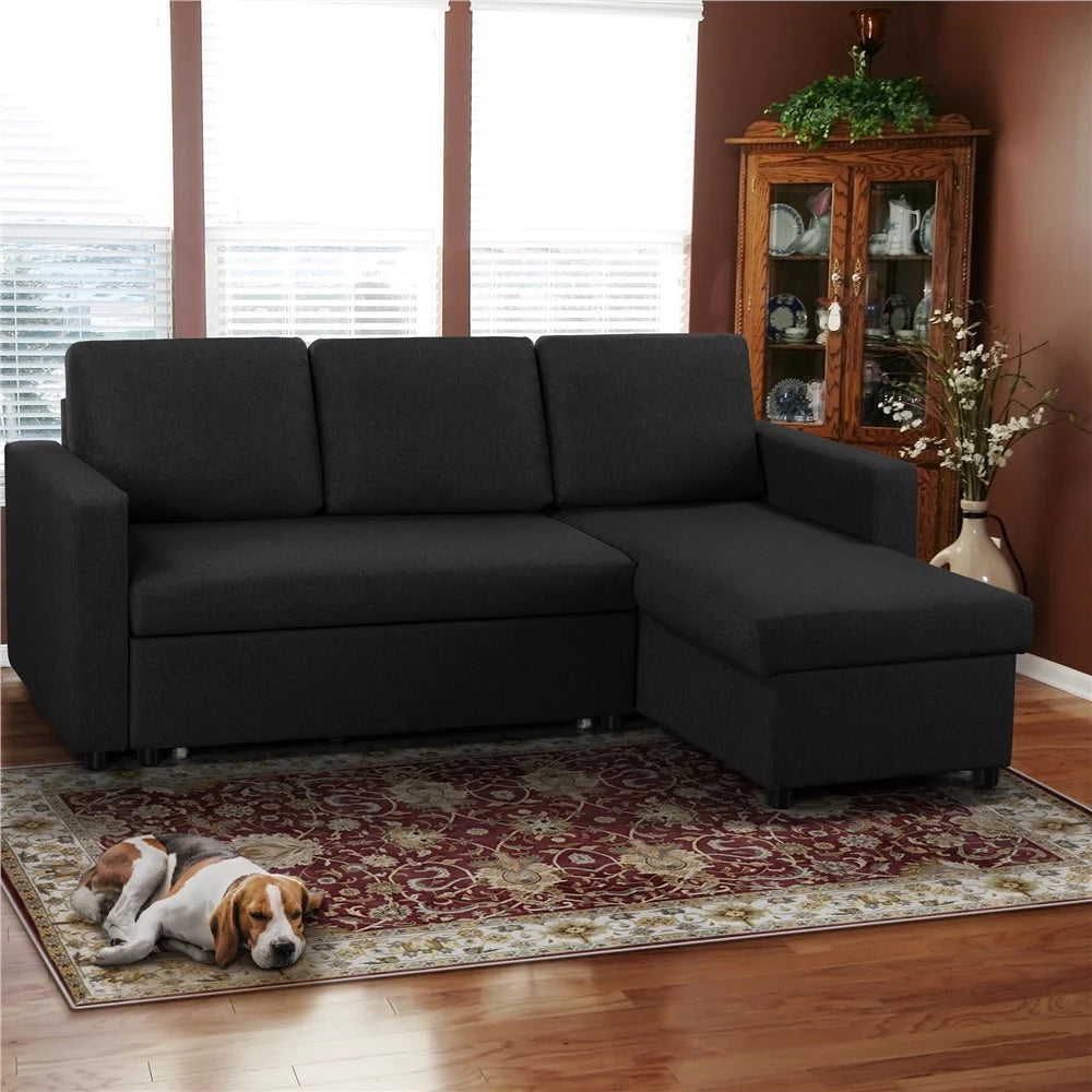 Dark Gray Reversible L-Shaped Sectional Sofa with Pull Out Bed X798