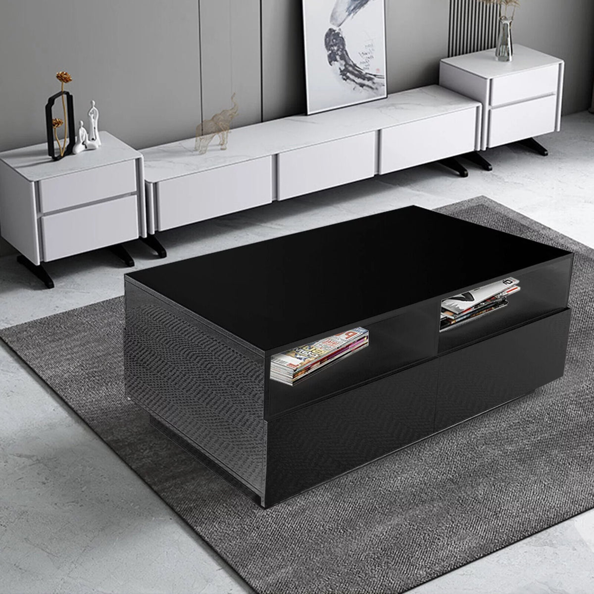 Modern LED High Gloss Coffee Table with 4 Drawers B627