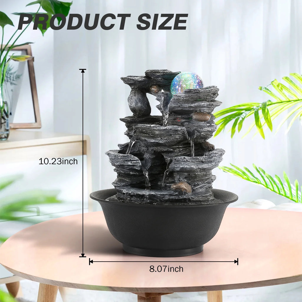 Indoor Resin Rockery Waterfall Tabletop Water Fountain with LED Light Y1228