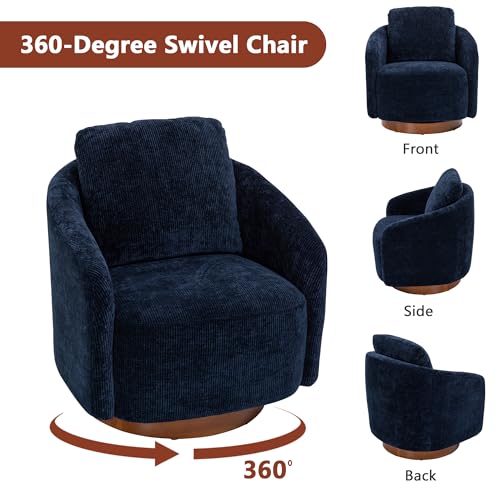 Ivory Chenille Swivel Barrel Chair with Wood Base T153949