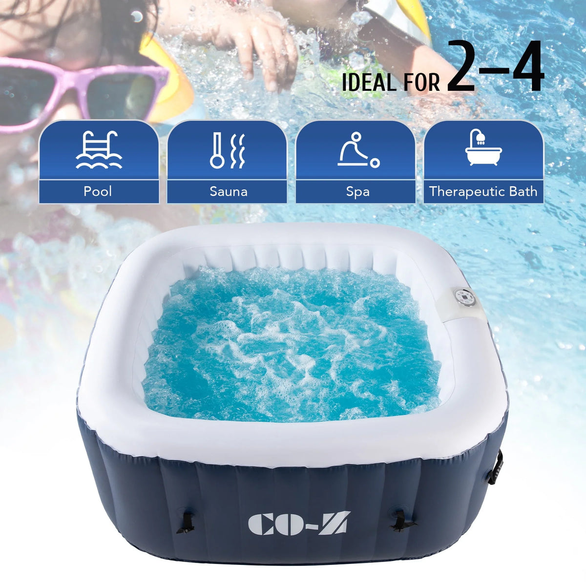 5x5ft Square Inflatable Spa Tub with 120 Massaging Jets M607