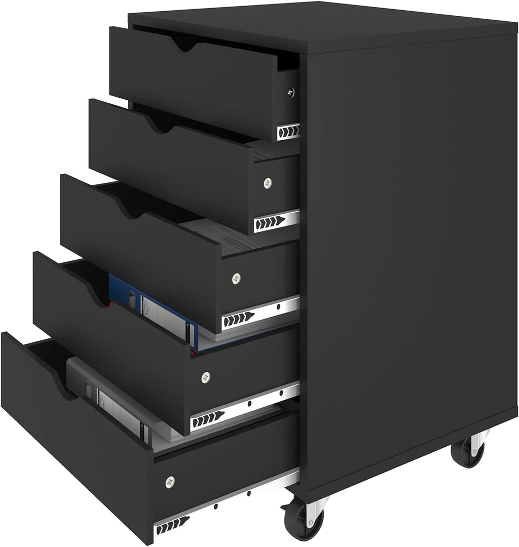 Black 5 Drawer Mobile File Cabinet with Wheels D1699