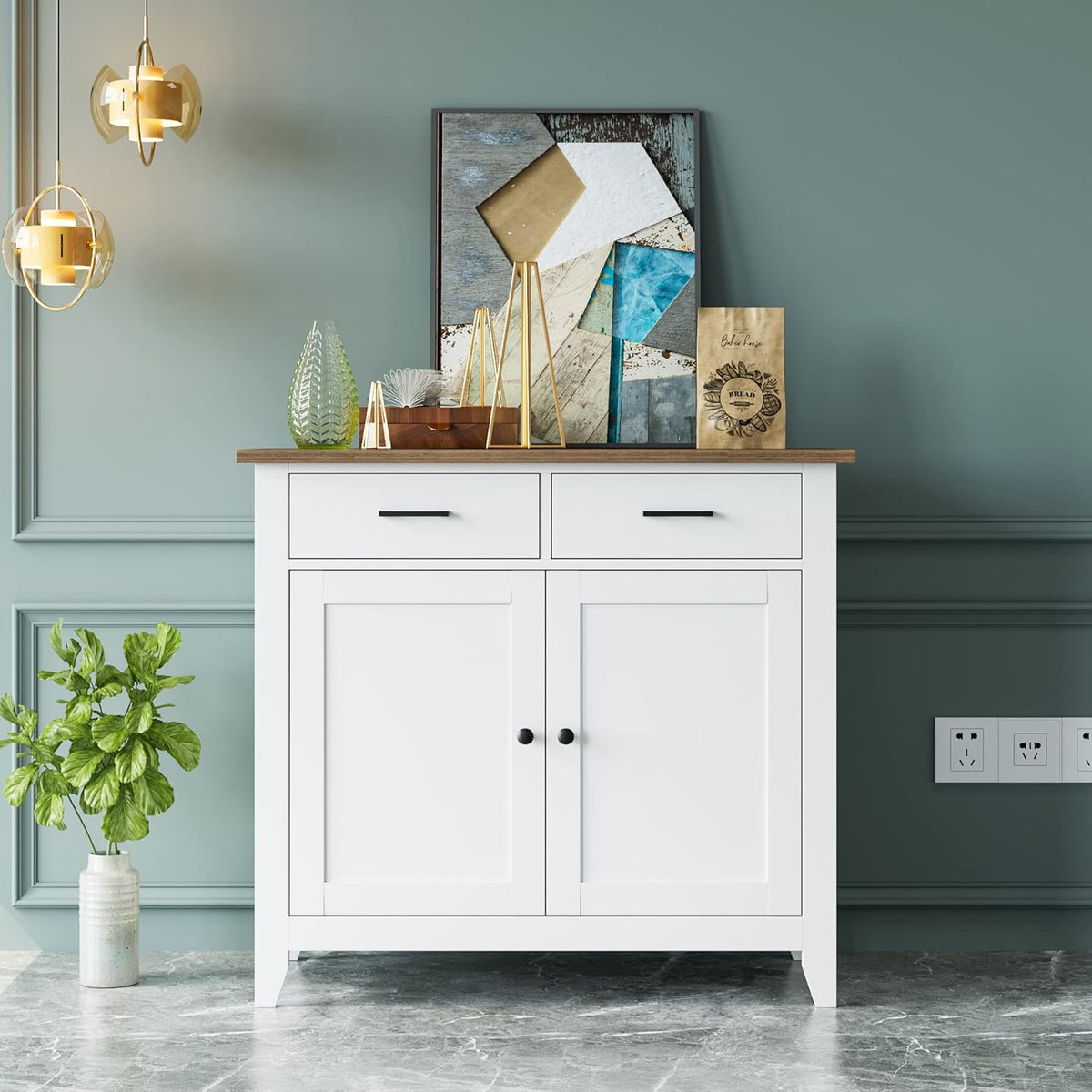 Ivory White Kitchen Storage Cabinet with Drawers and Doors T5269