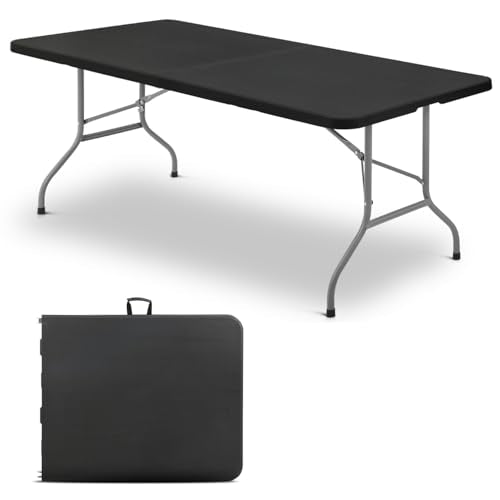 48 Inch Folding Table with Carry Handle, Heavy Duty Plastic Utility Table with Steel Legs, White L97287