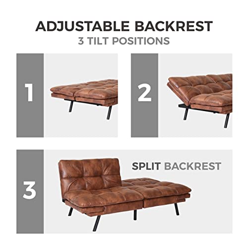 Brown PU Leather Memory Foam Convertible Futon Sofa Bed W755