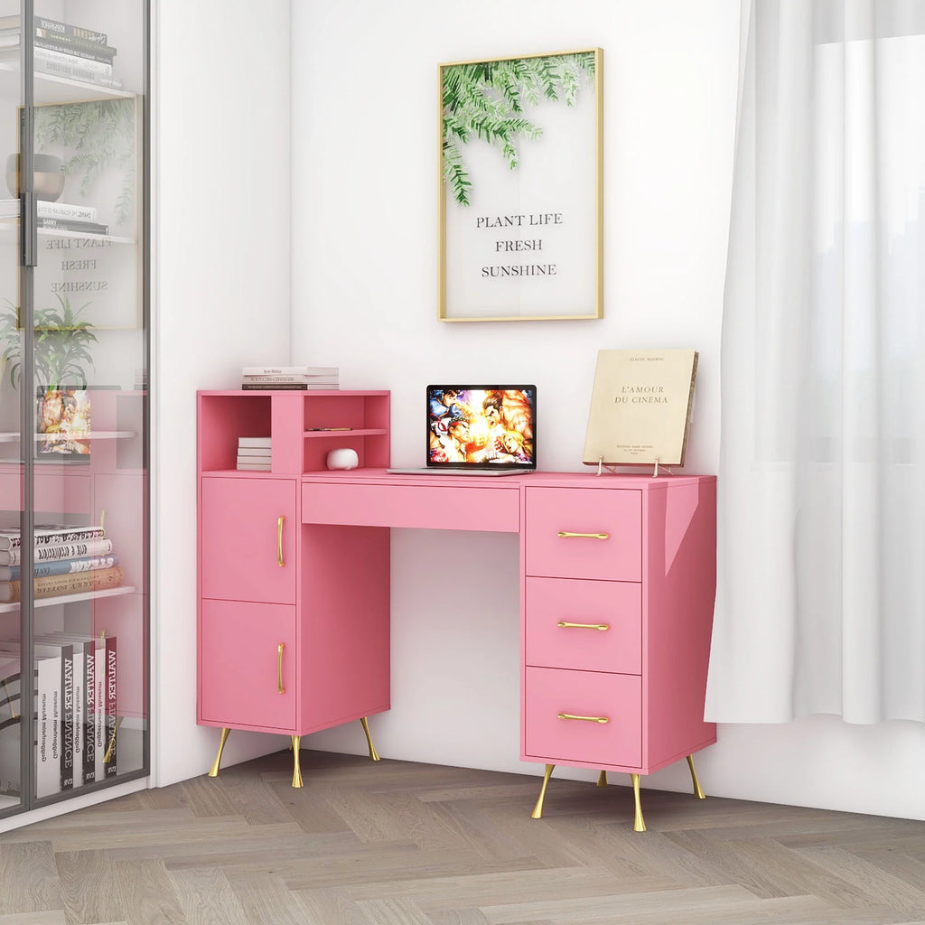Pink 55inches Vanity Desk with 4 Drawers H669