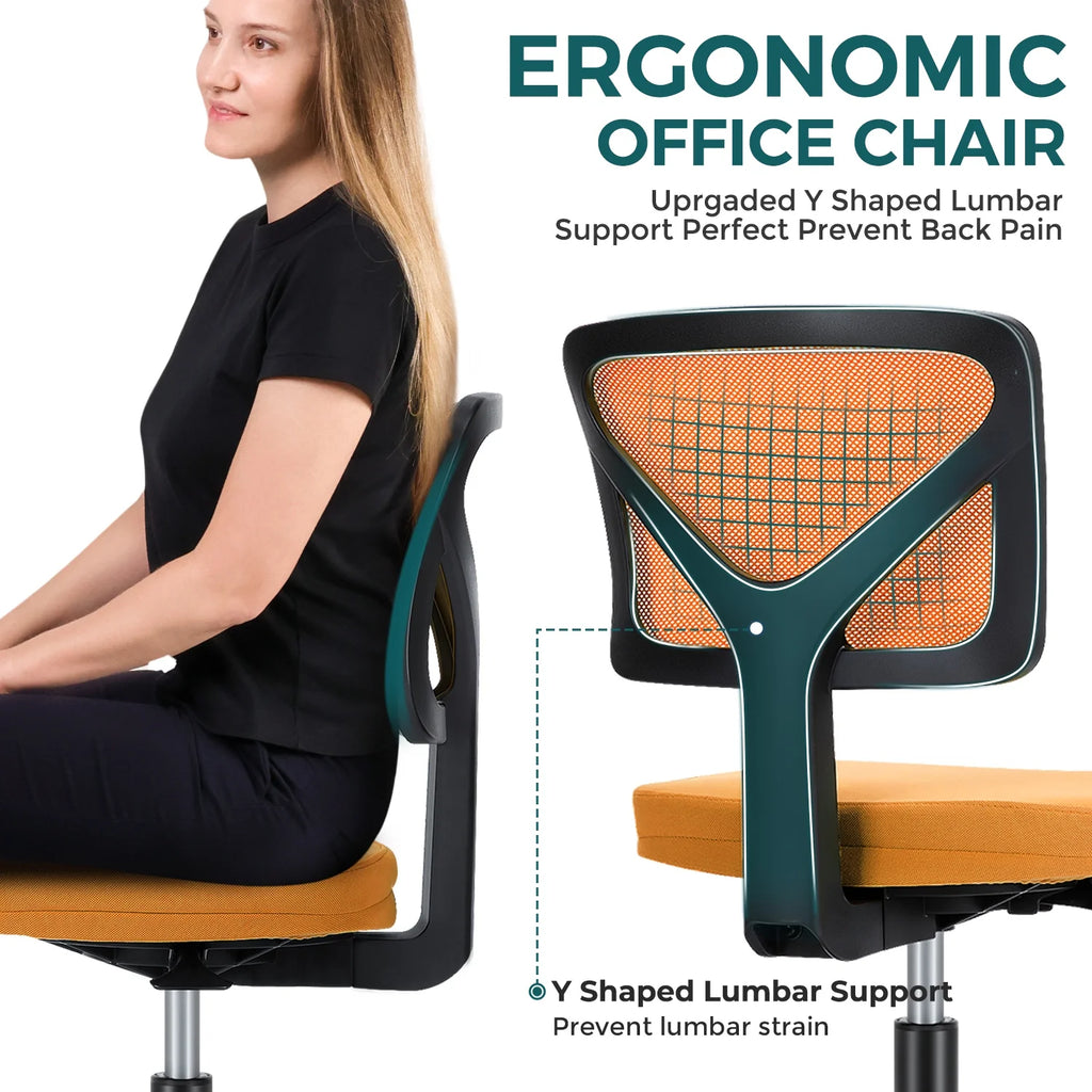 Armless Height Adjustable Orange Office Chair Y653668