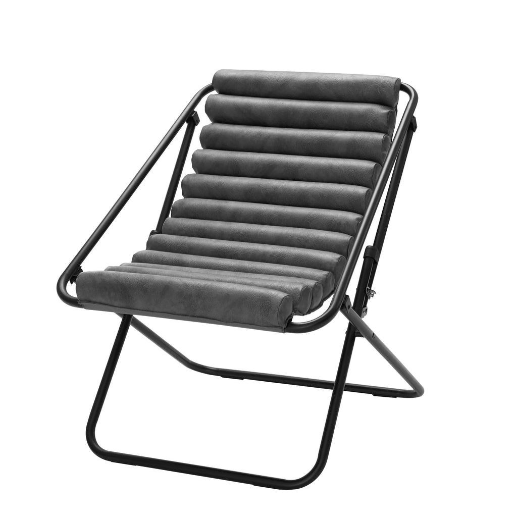 Ribbed Folding Sling Lounge Chair, Grey S4311