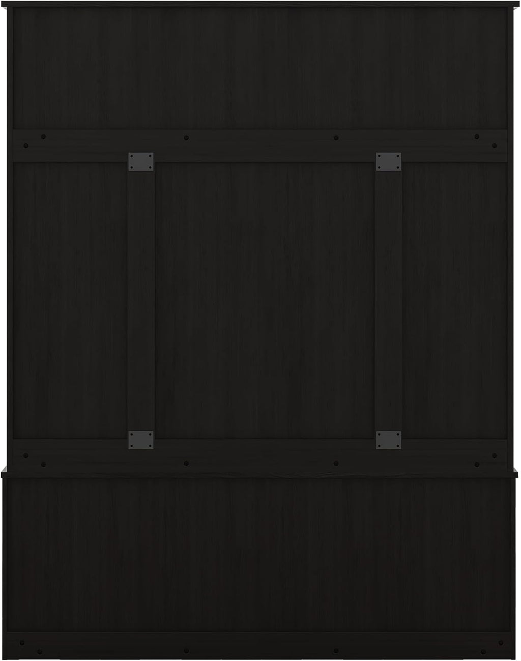 Freestanding Hall Tree with Metal Hooks and Storage Space, Black Coat Rack with Shoe Cubbies D649836