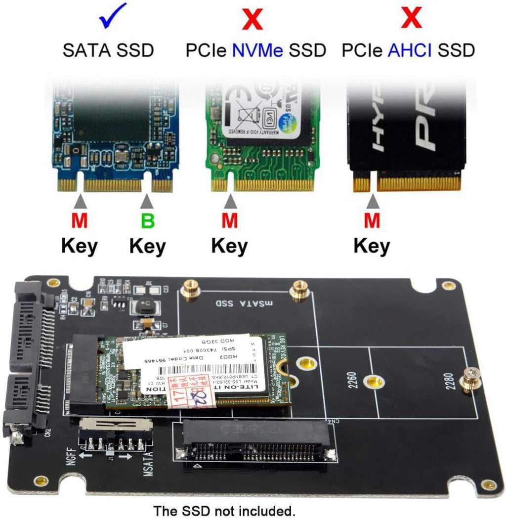 M.2 NGFF B-Key & mSATA SSD to SATA Adapter Enclosure with Switch U329