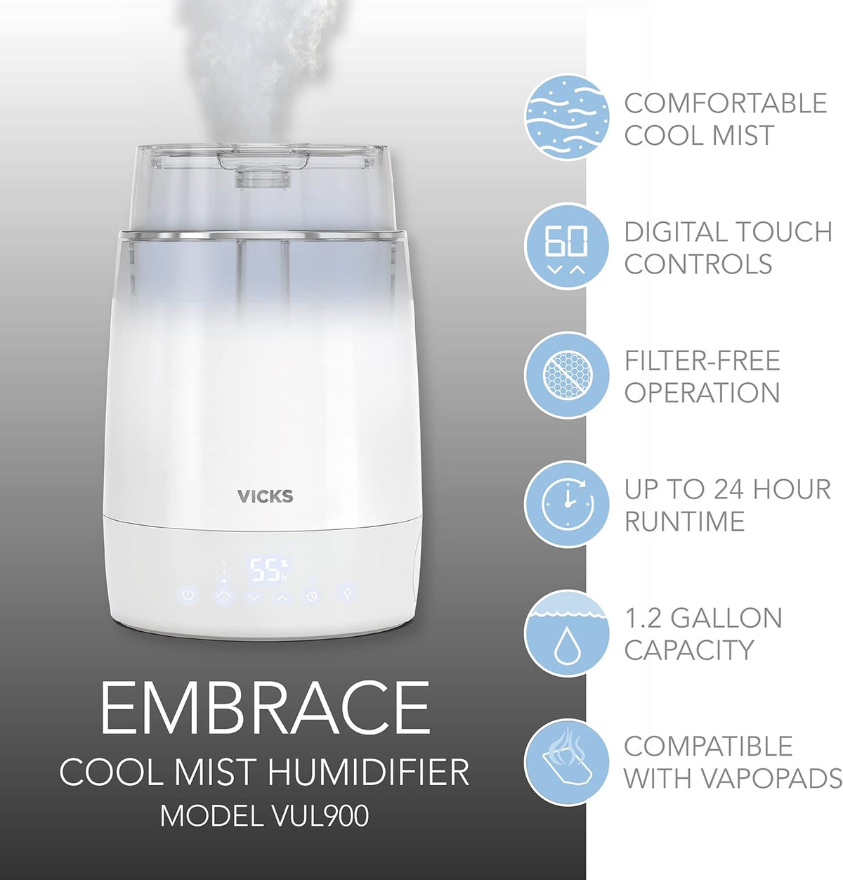White Cool Mist Top Fill Humidifier Q9755