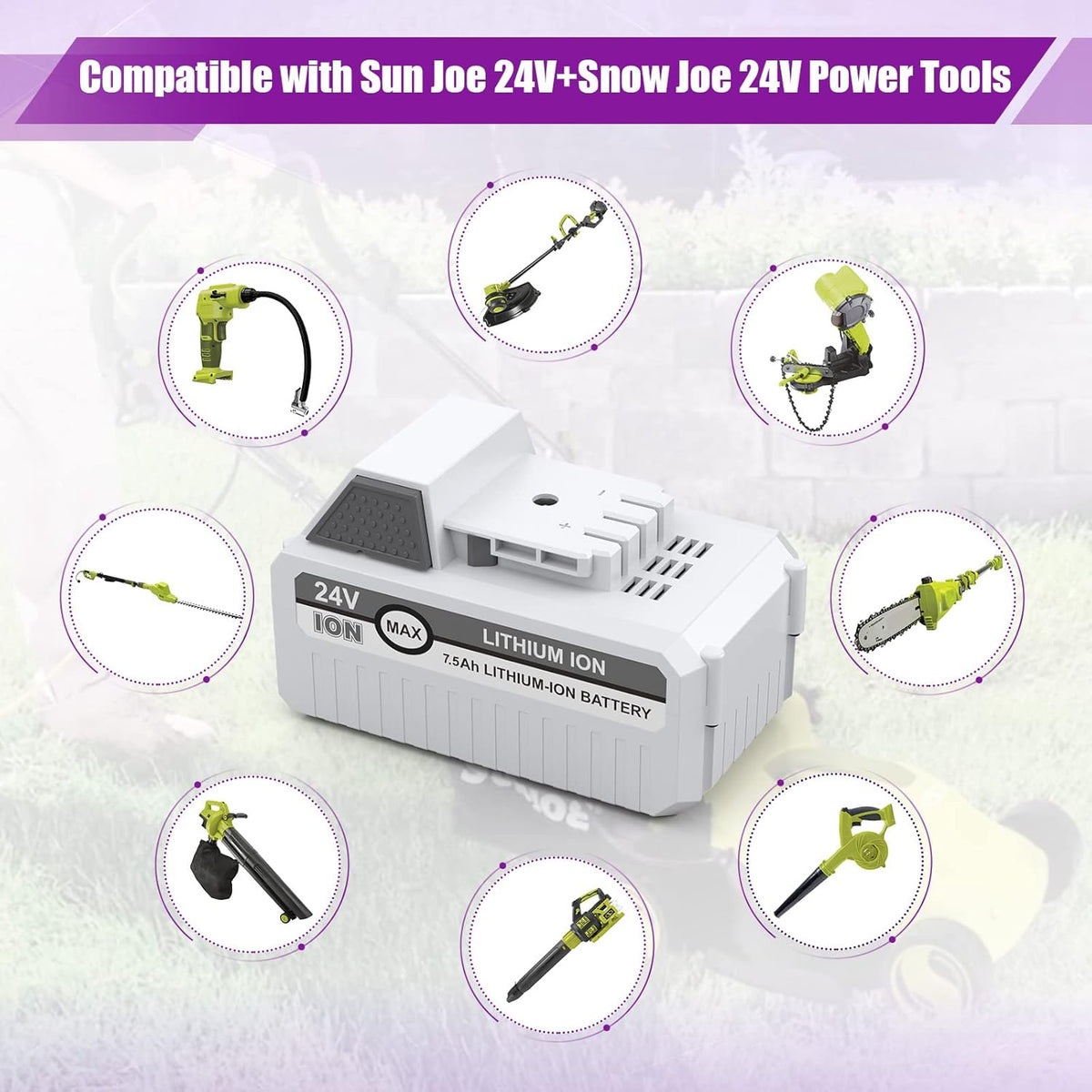 2Packs 7500mAh Li-ion Battery for 24V Cordless Snow Blower Z1046
