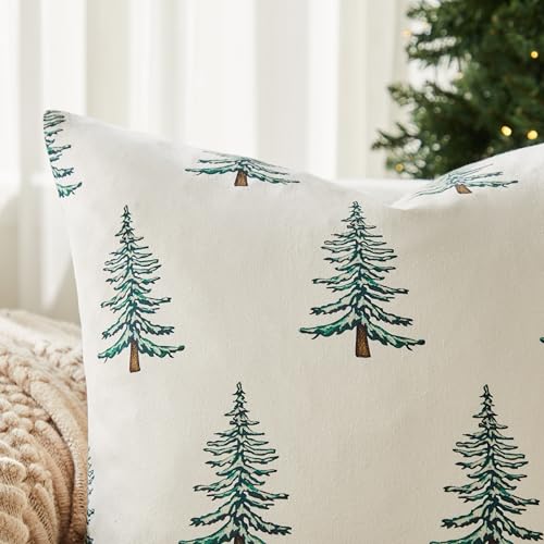 Cotton Christmas Pillow Covers Set of 2, 18x18 Inch Green Q757551