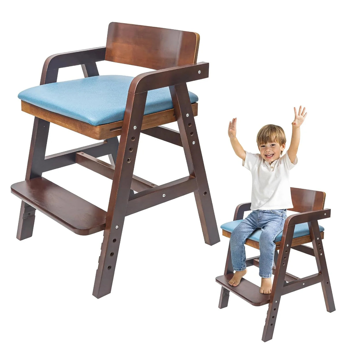 Wooden Adjustable Toddler High Chair with Waterproof Cushion E3925